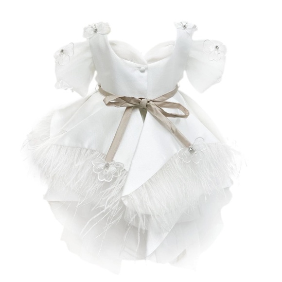 Petite Maison 2T Constanza White Dress with Champagne Bow - Picture 3 of 9